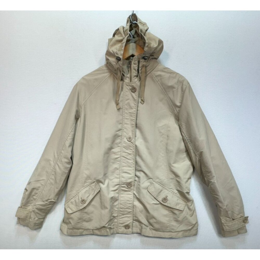 Lands End Womens Hooded Lightweight Spring Jacket Size L 14-16 Tan Casual